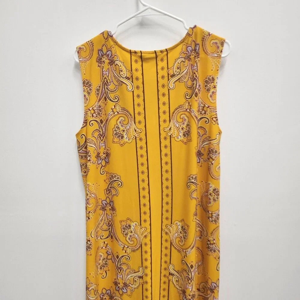 Liz Claiborne BOHO Shift Dress Women XL Yellow Paisley Keyhole Neck Sleeveless - Picture 7 of 7